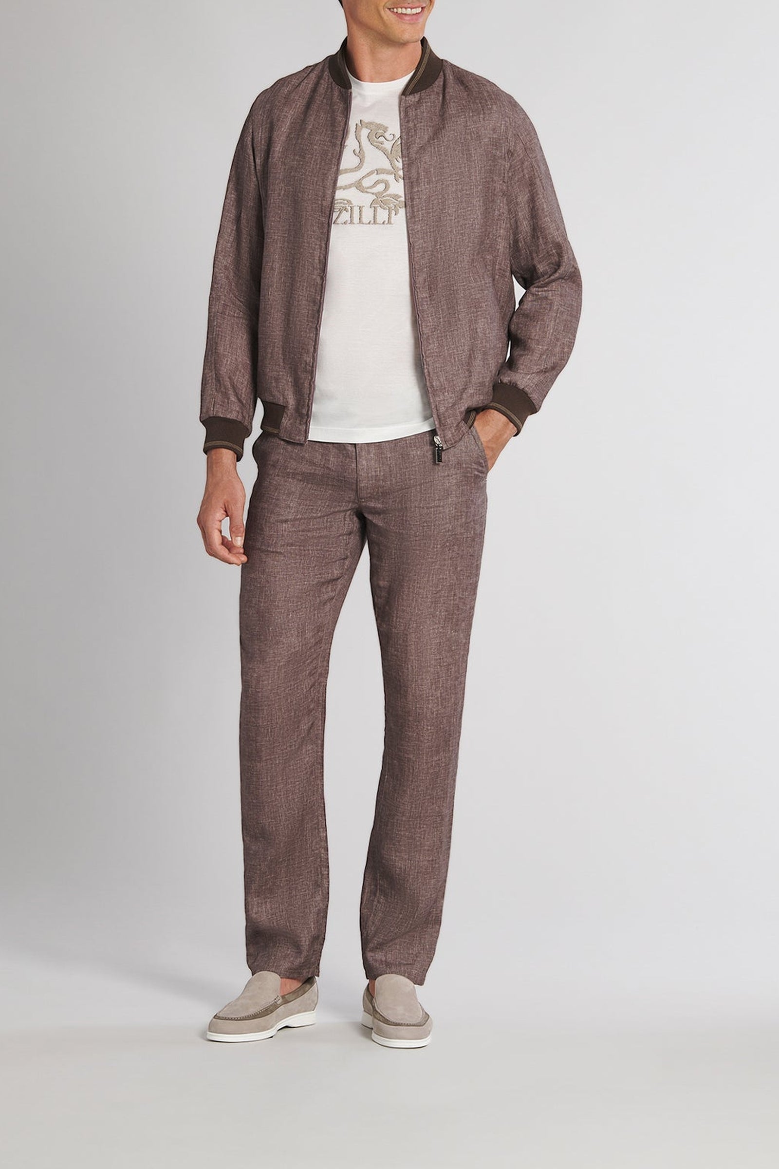 Pantalon aviateur texturé en lin - Marron