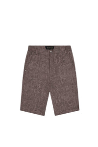 Mottled shorts with elasticated waistband in linen - Brown