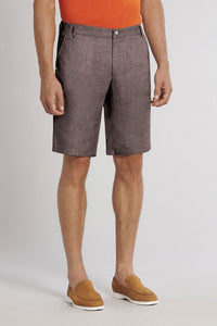 Mottled shorts with elasticated waistband in linen - Brown