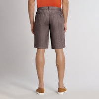 Mottled shorts with elasticated waistband in linen - Brown