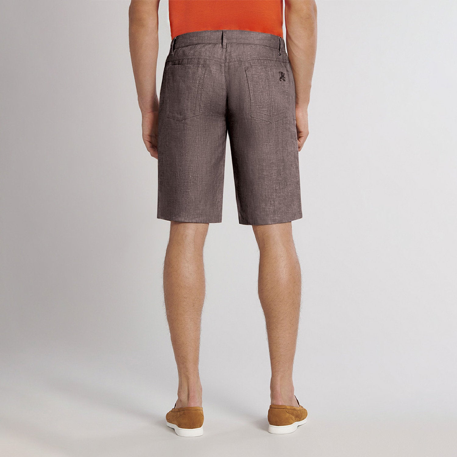 Mottled shorts with elasticated waistband in linen - Brown