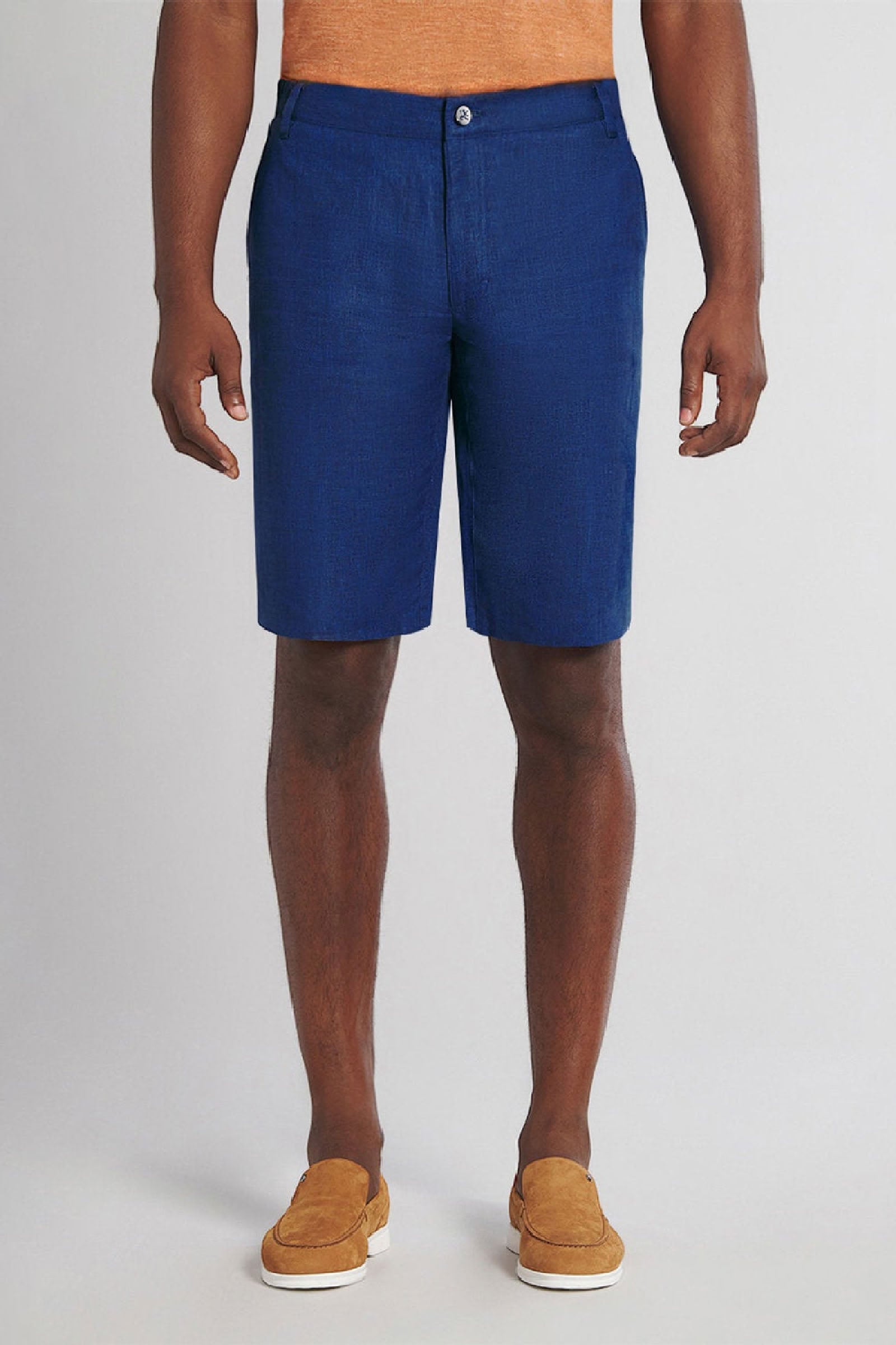 Short à texture flammée en lin - Bleu Royal
