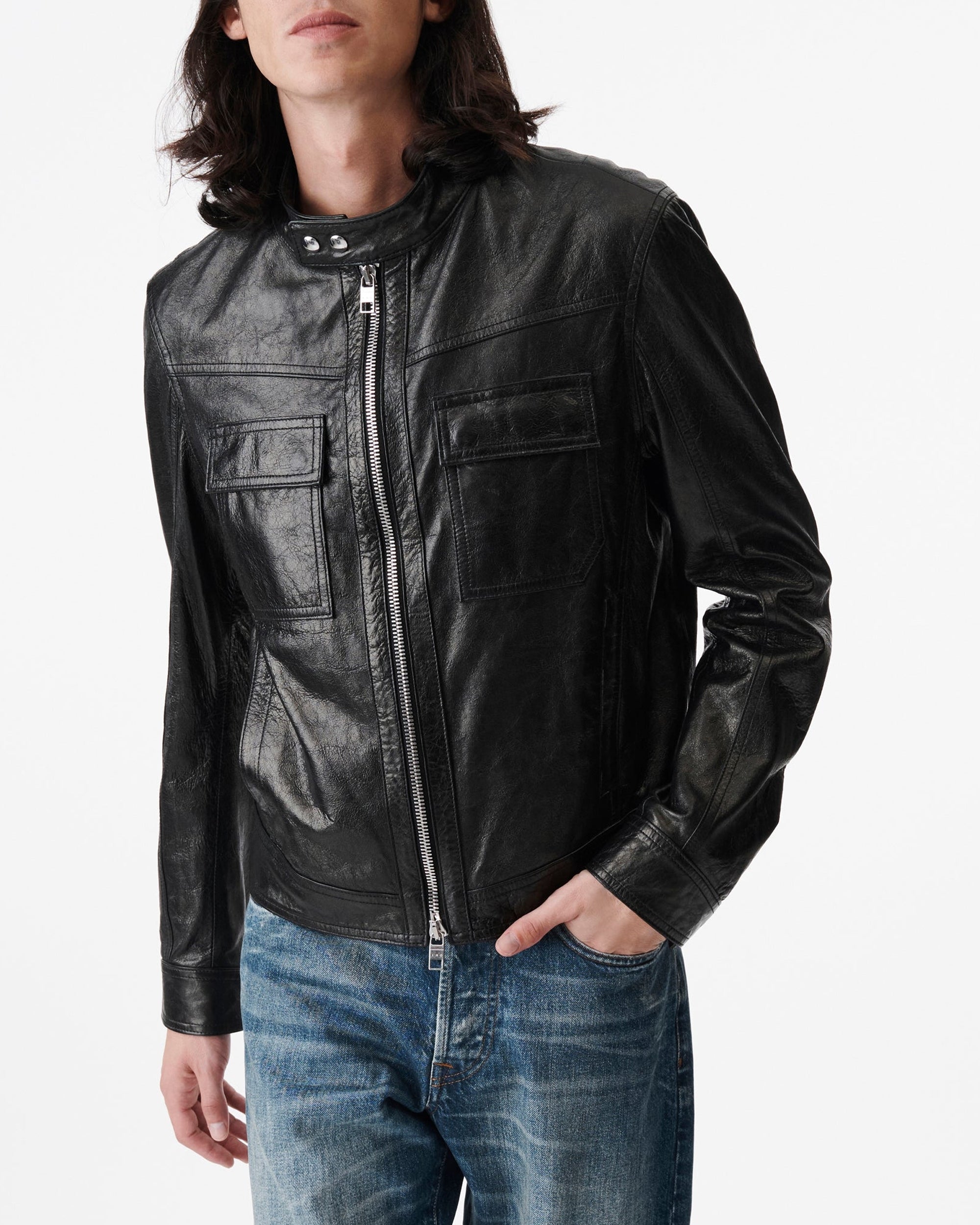 Irown leather biker jacket - Silver & Black