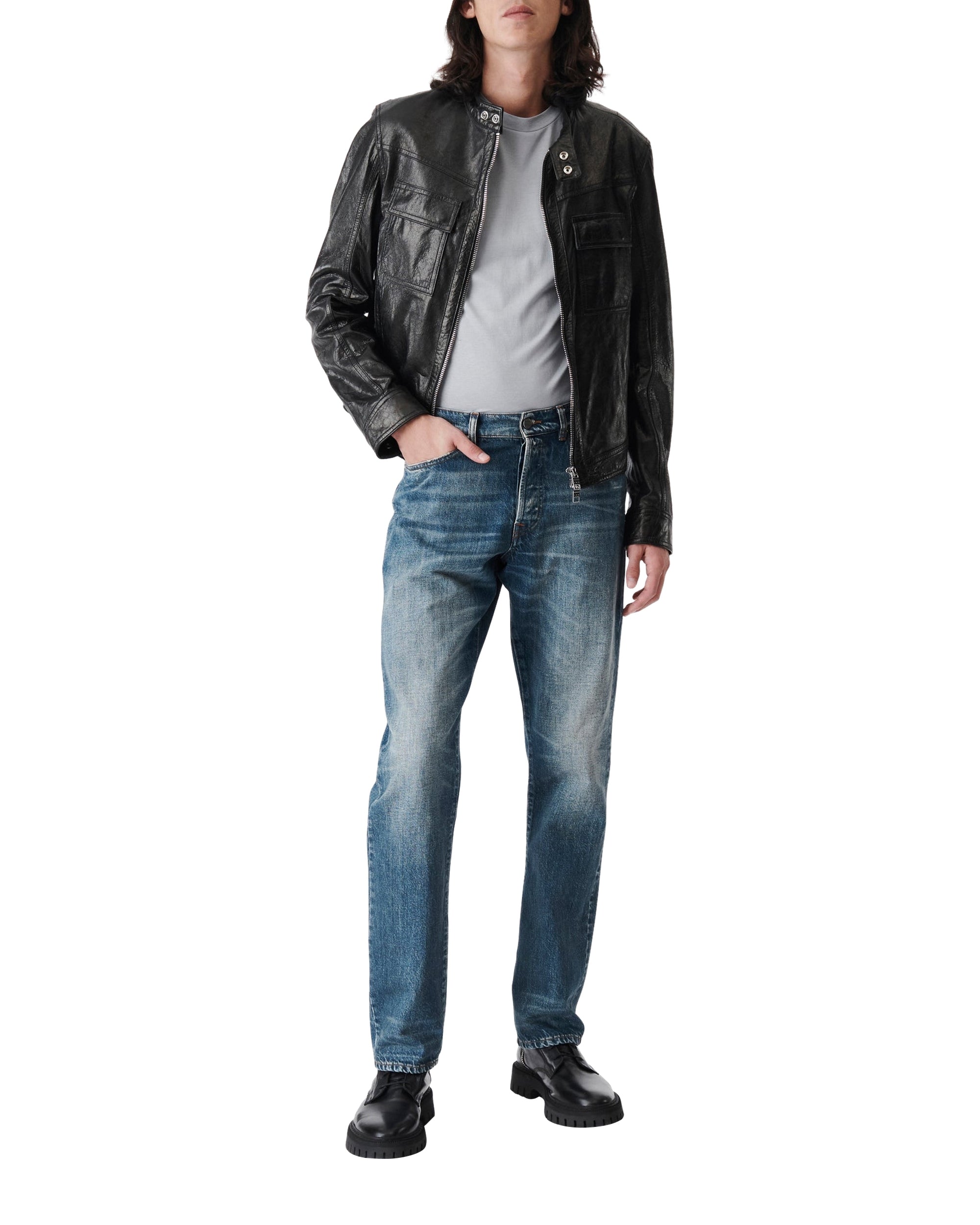 Irown leather biker jacket - Silver & Black