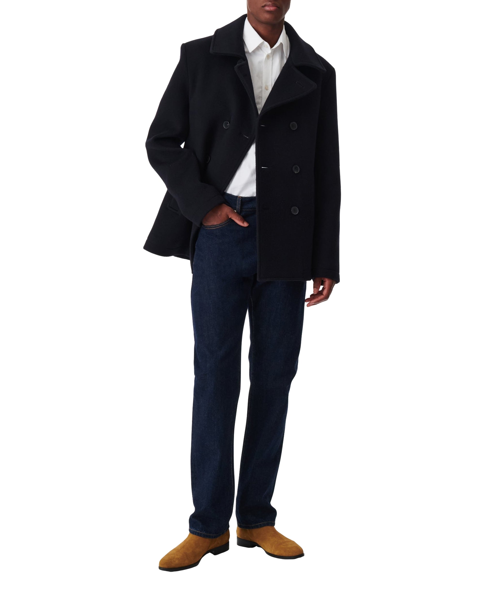 Tristan wool pea jacket - Navy