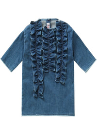 VESTITO A MANICHE LUNGHE IN DENIM CON MAXI RUCHES