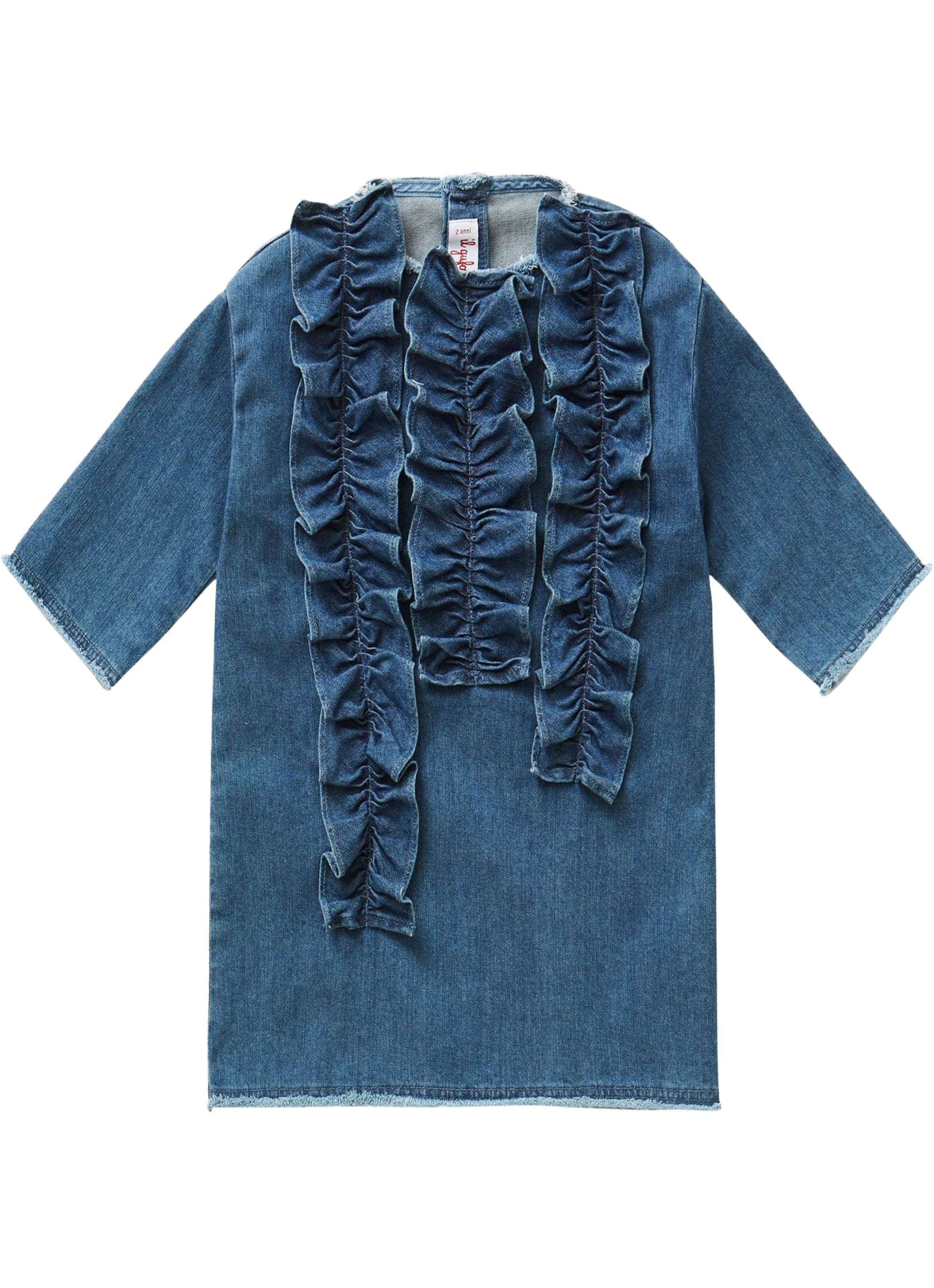 VESTITO A MANICHE LUNGHE IN DENIM CON MAXI RUCHES