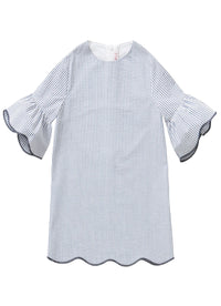 VESTITO IN SEERSUCKER AZZURRO E BIANCO CON CAPPE