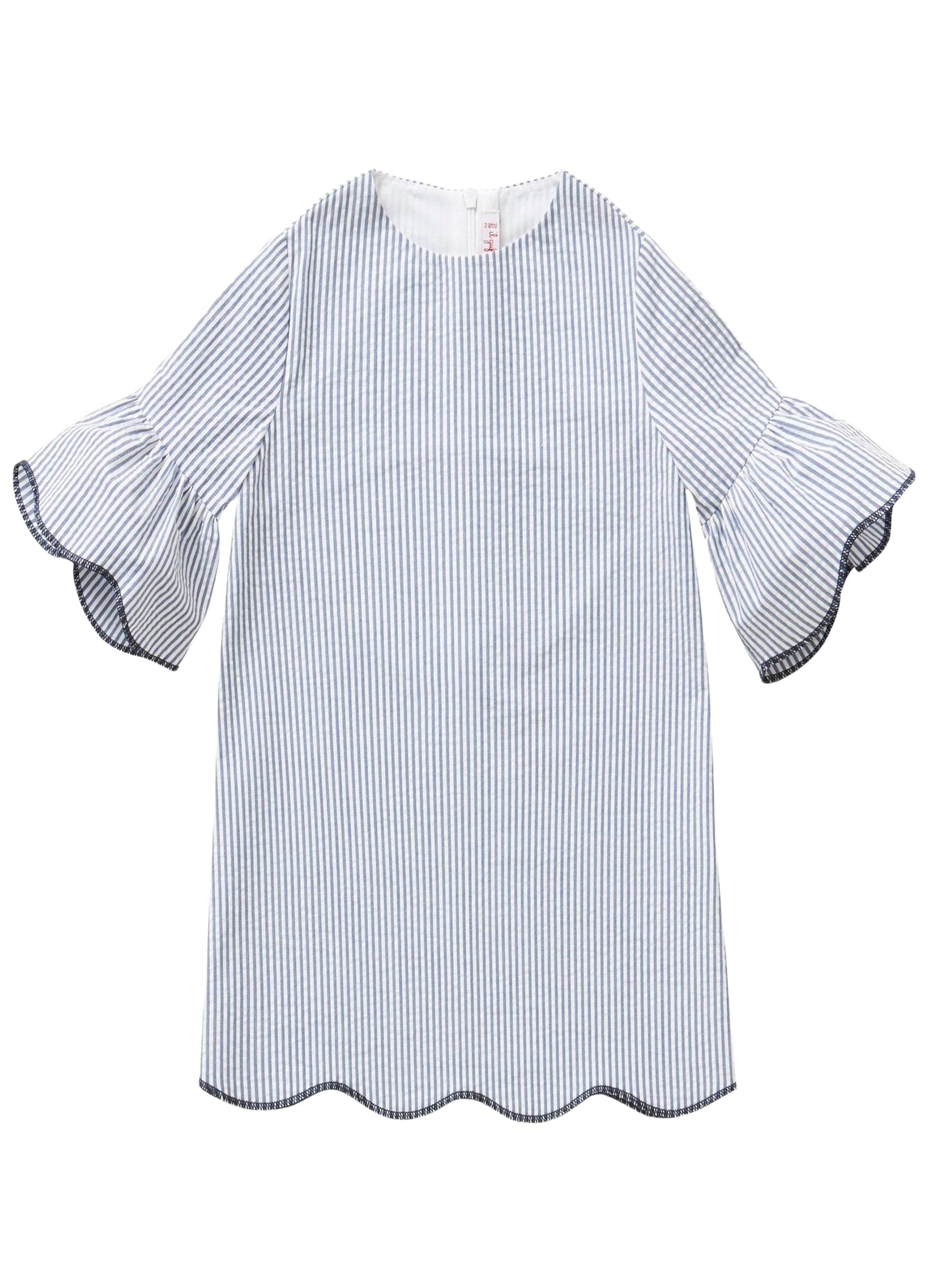 VESTITO IN SEERSUCKER AZZURRO E BIANCO CON CAPPE