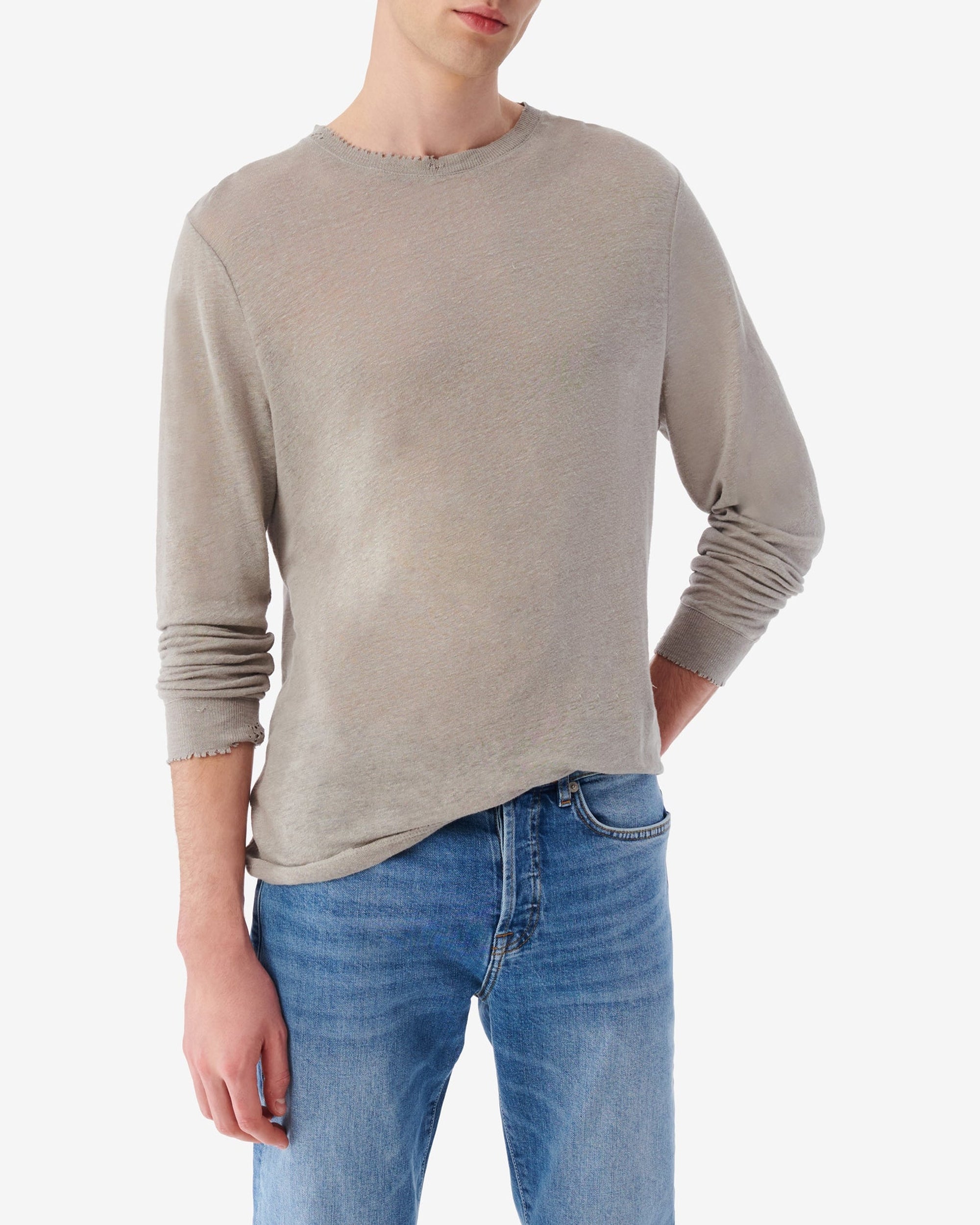 Arona long-sleeved linen T-shirt - Stone Grey