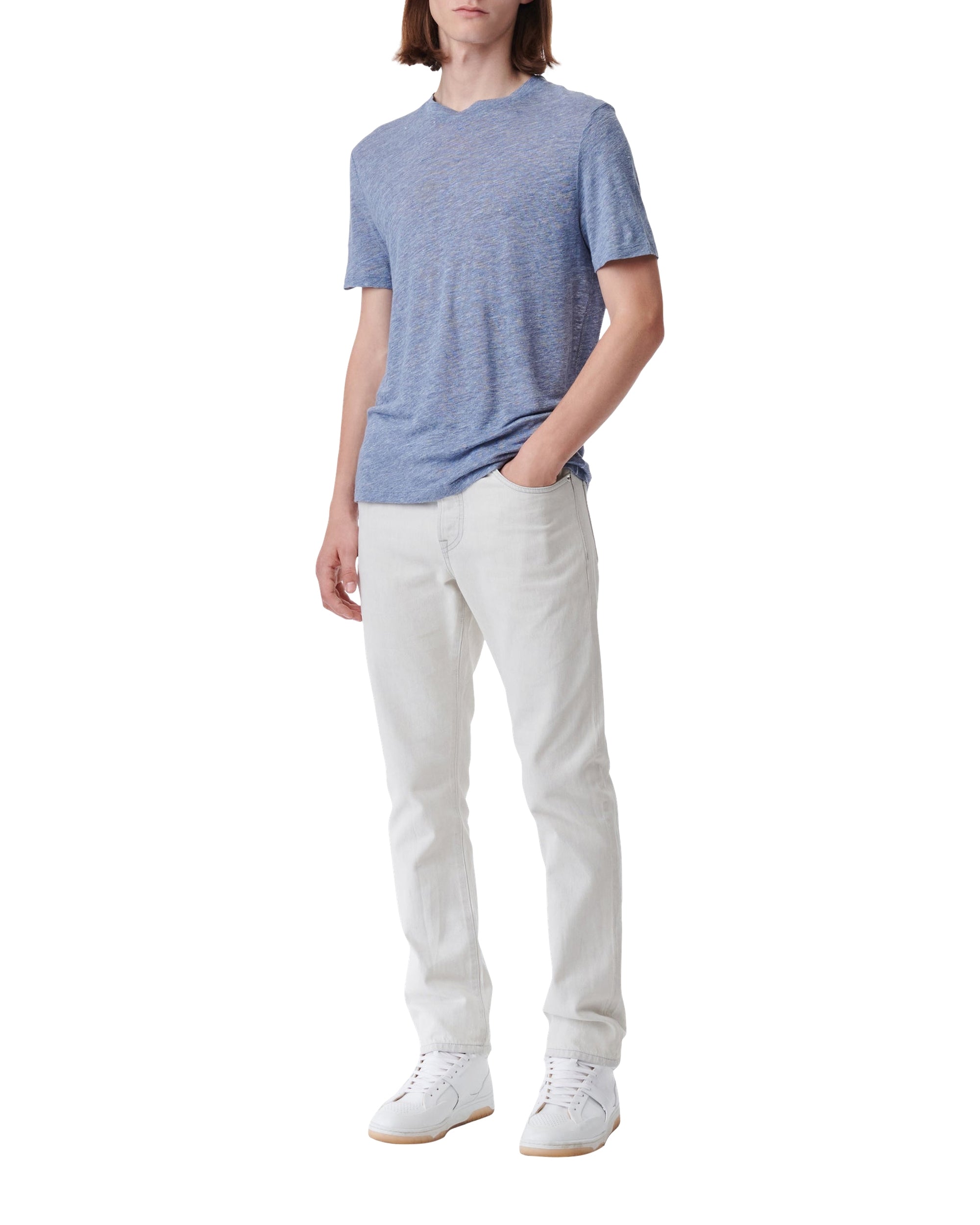 Sergio short-sleeved linen T-shirt - Blue Denim