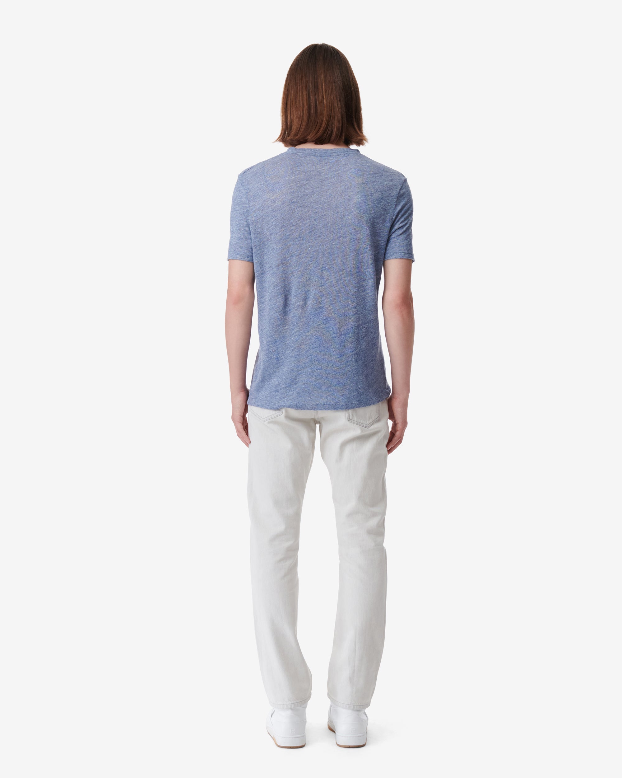 Sergio short-sleeved linen T-shirt - Blue Denim