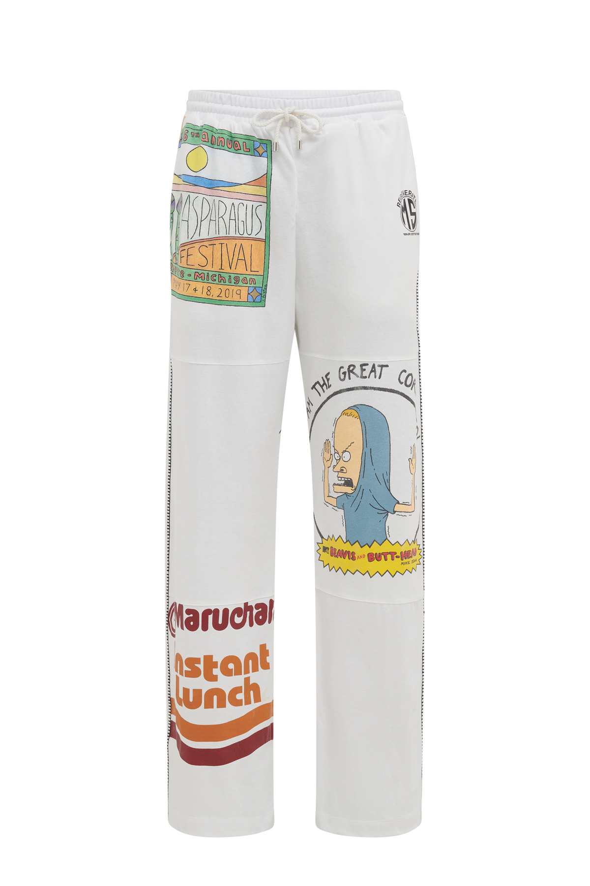 Pantalon fluide graphique Upcyclé unisex - White