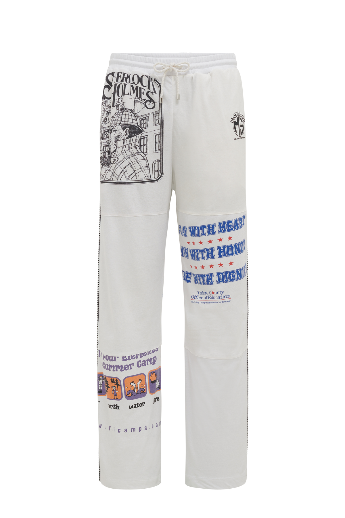 Pantalon fluide graphique Upcyclé unisex - White