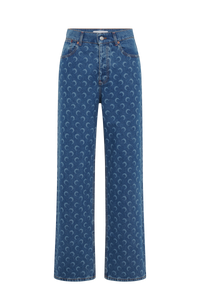 Moon Laser Blue Wash Denim Baggy Jeans - Bleu