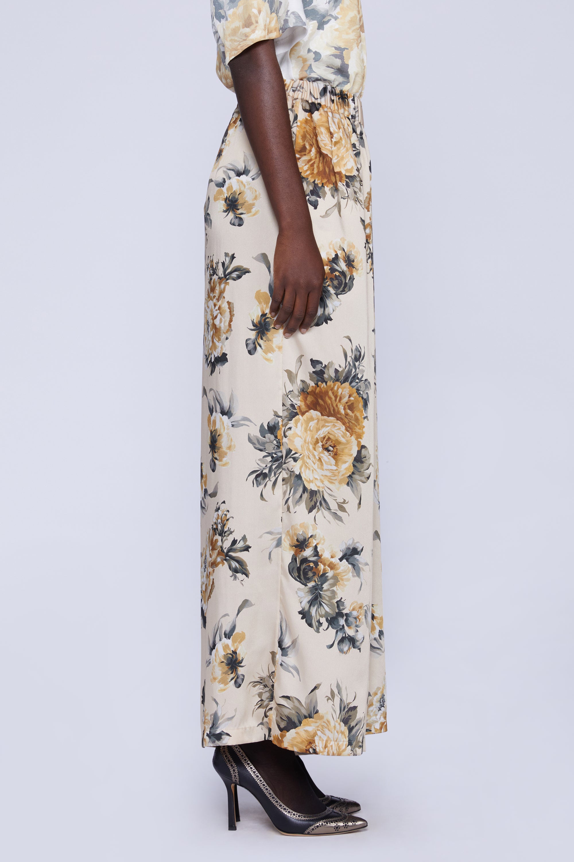 Pantalon avec élastique à la taille en soie - Crema Fantasia