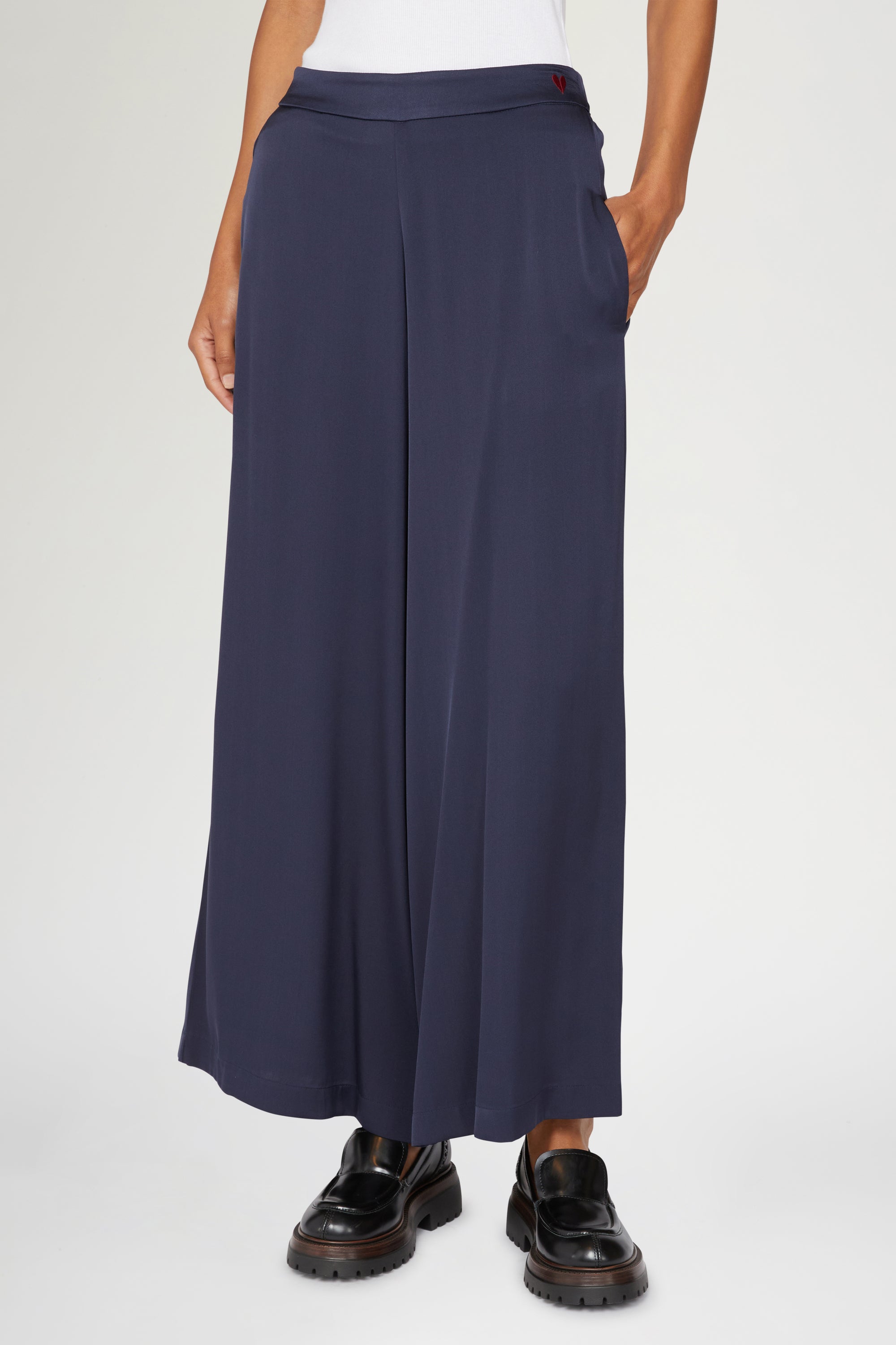 Pantalon palazzo en soie avec élastique - Blu