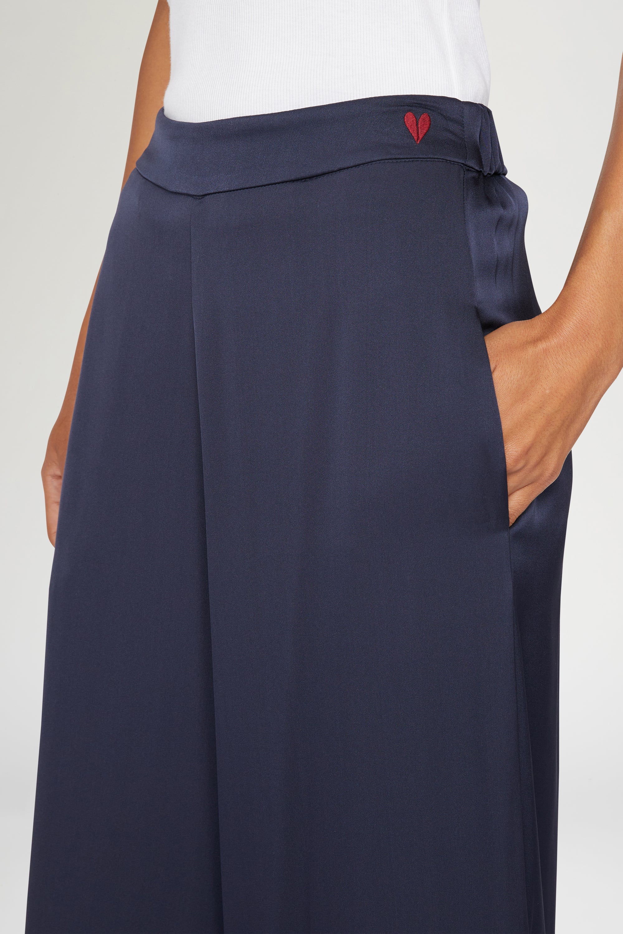 Pantalon palazzo en soie avec élastique - Blu