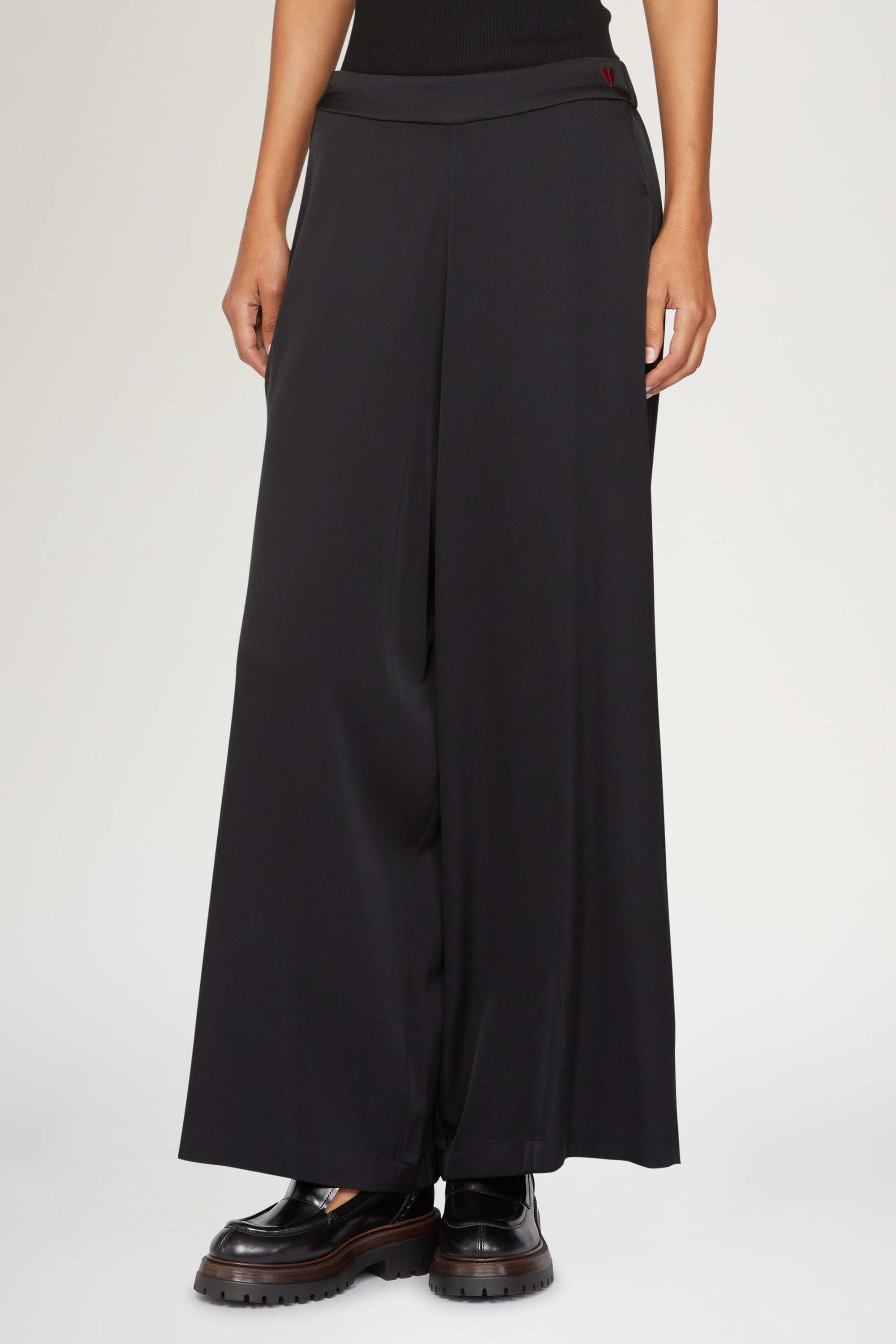 Pantalon palazzo en soie avec élastique - Nero