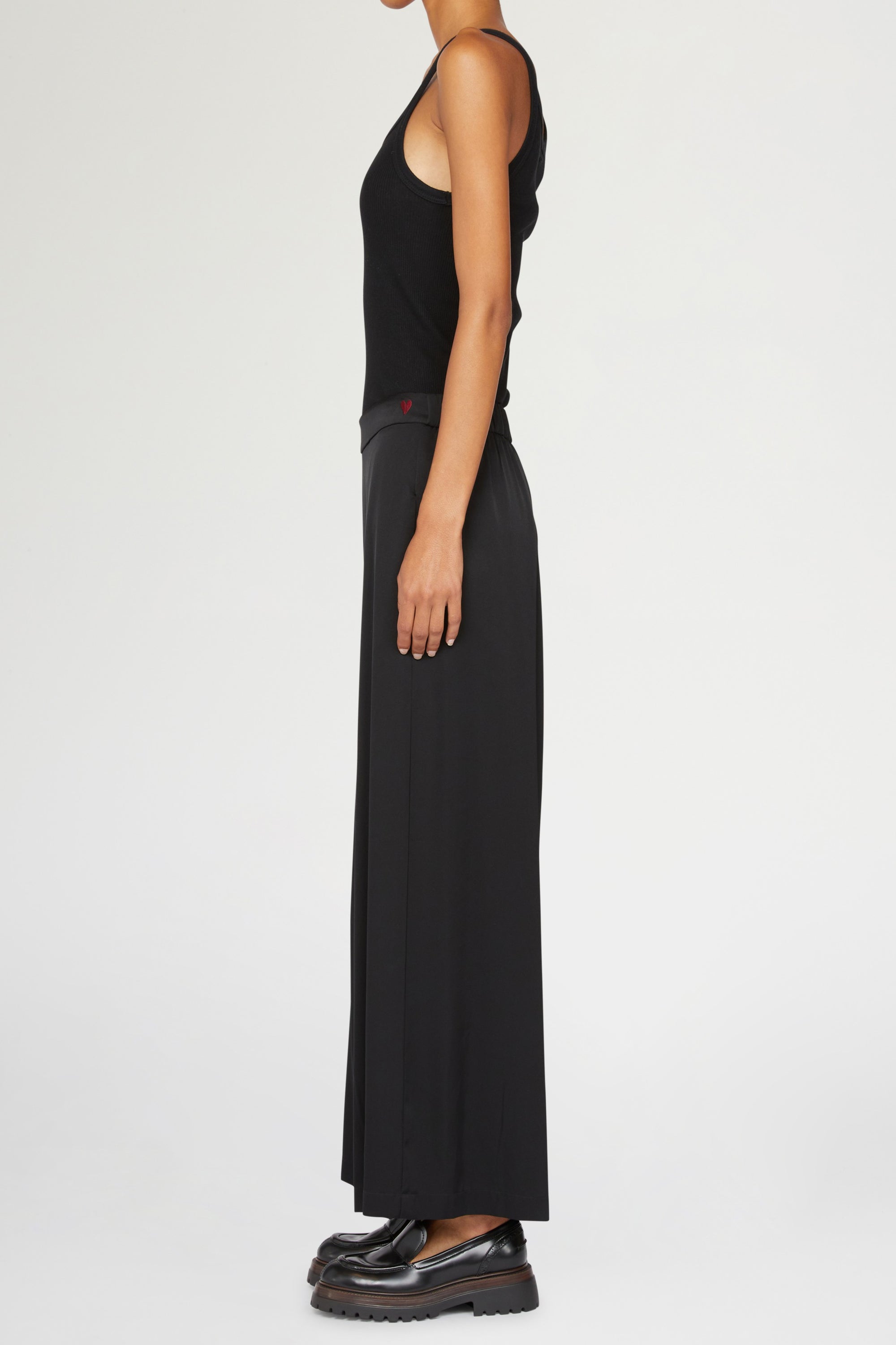 Pantalon palazzo en soie avec élastique - Nero