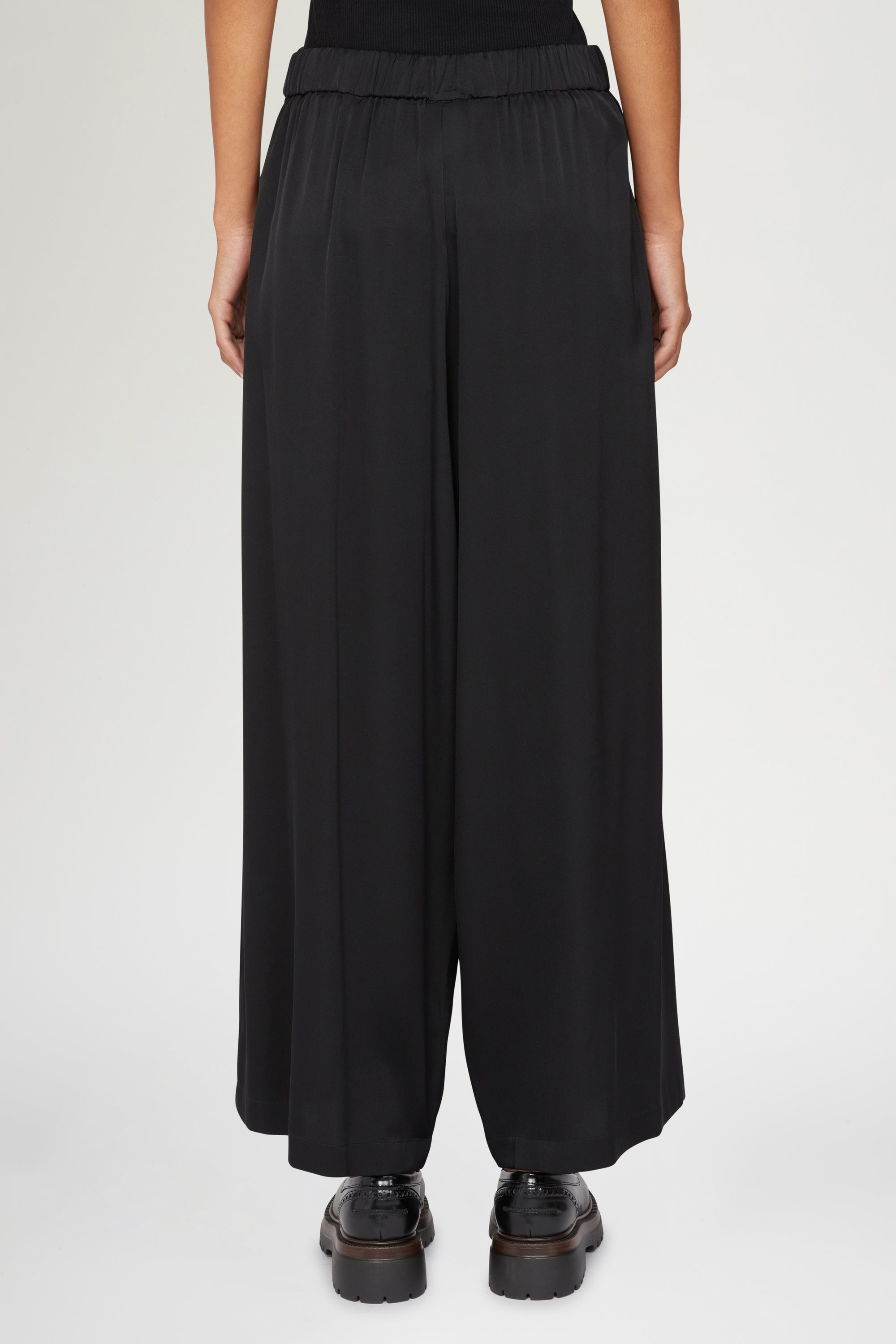 Pantalon palazzo en soie avec élastique - Nero