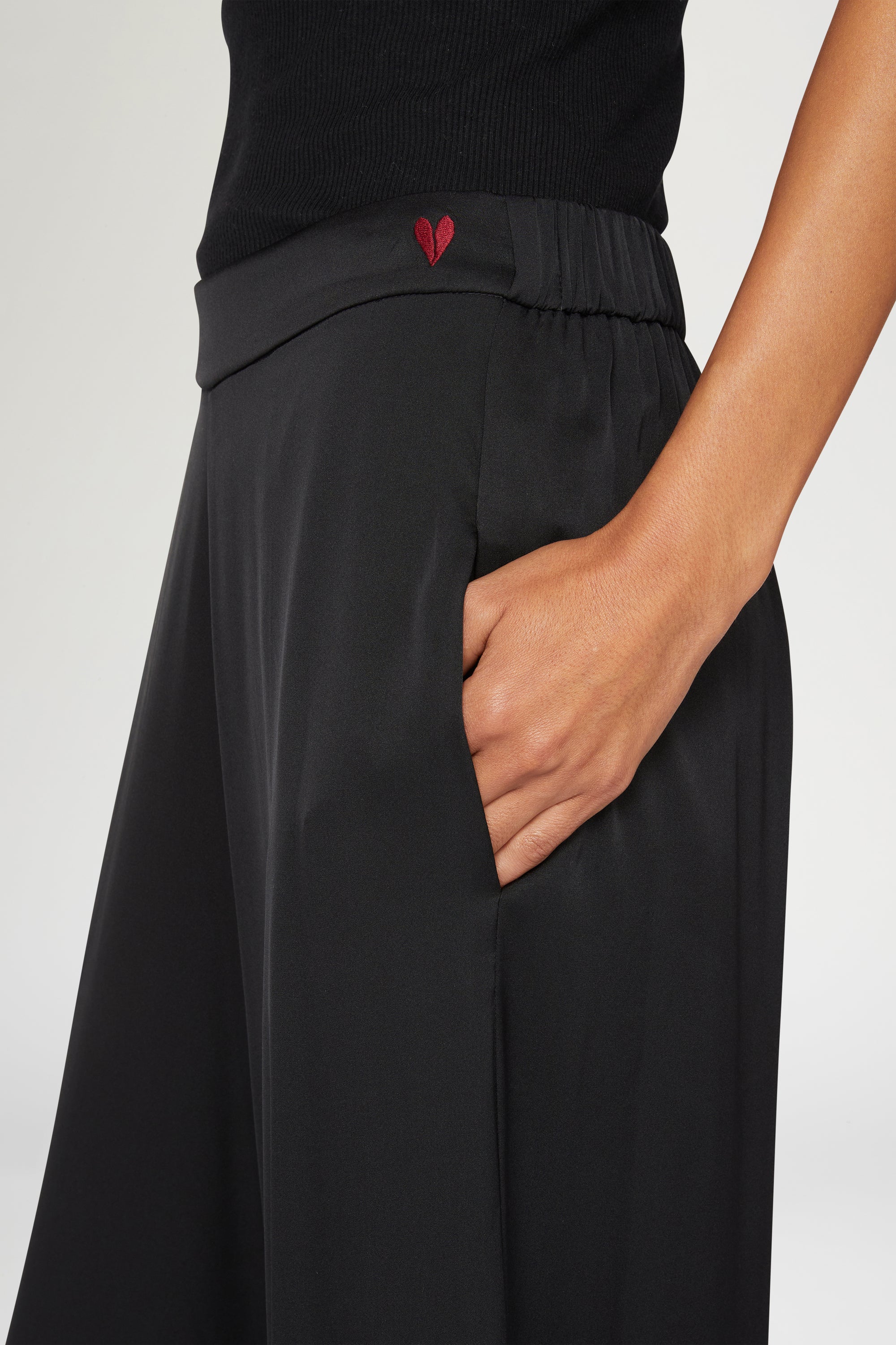 Pantalon palazzo en soie avec élastique - Nero