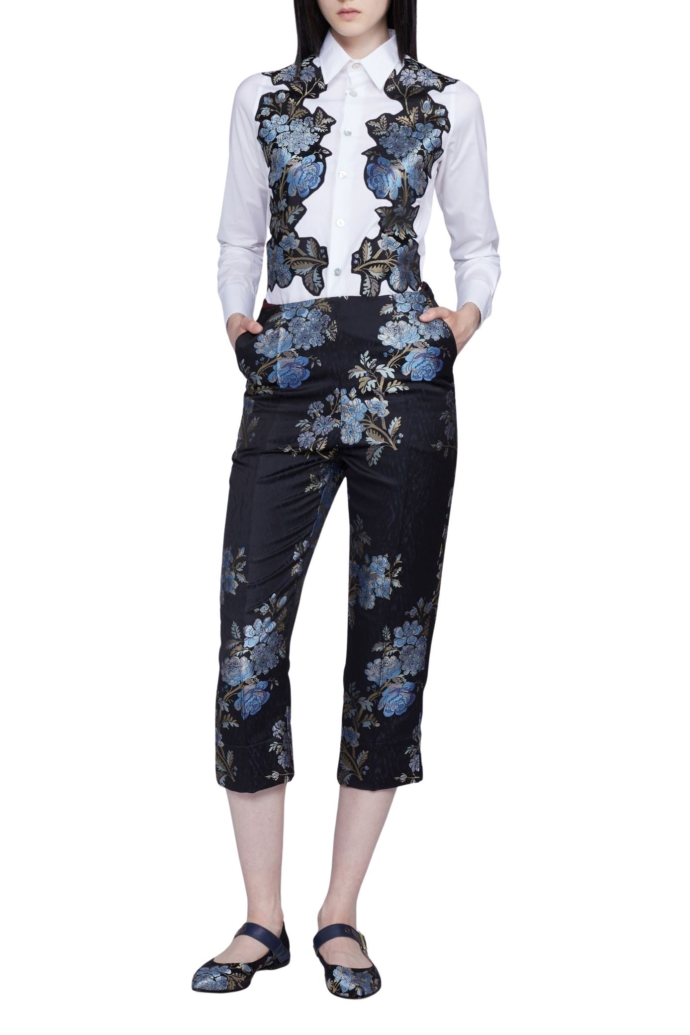 Pantalon capri à fleurs - Nero Fantasia Celeste