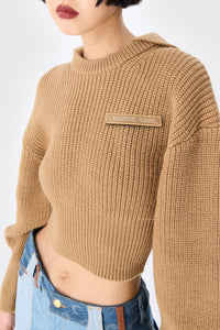 Pull court avec logo en laine - Camel
