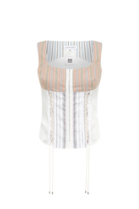 Regenerated Striped Poplin Bustier Top - Beige