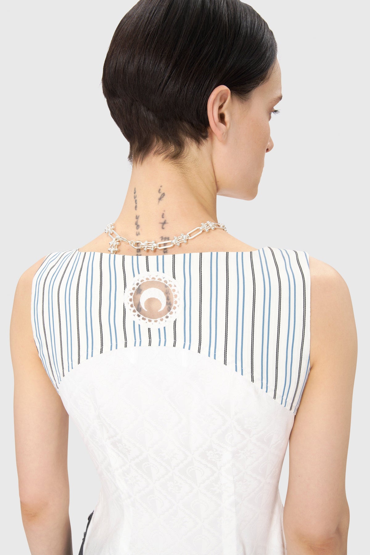 Regenerated Striped Poplin Bustier Top - Beige