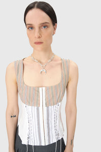 Regenerated Striped Poplin Bustier Top - Beige