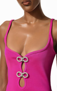 Short cut-out dress with rhinestone embellishments - Hot Pink