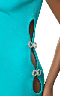 Short cut-out dress with rhinestone embellishments - Turquoise Blue