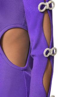 Short cut-out dress with rhinestone embellishments - Purple