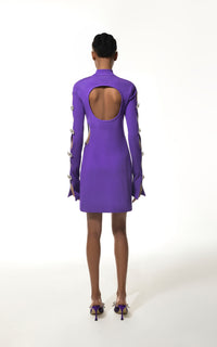Short cut-out dress with rhinestone embellishments - Purple