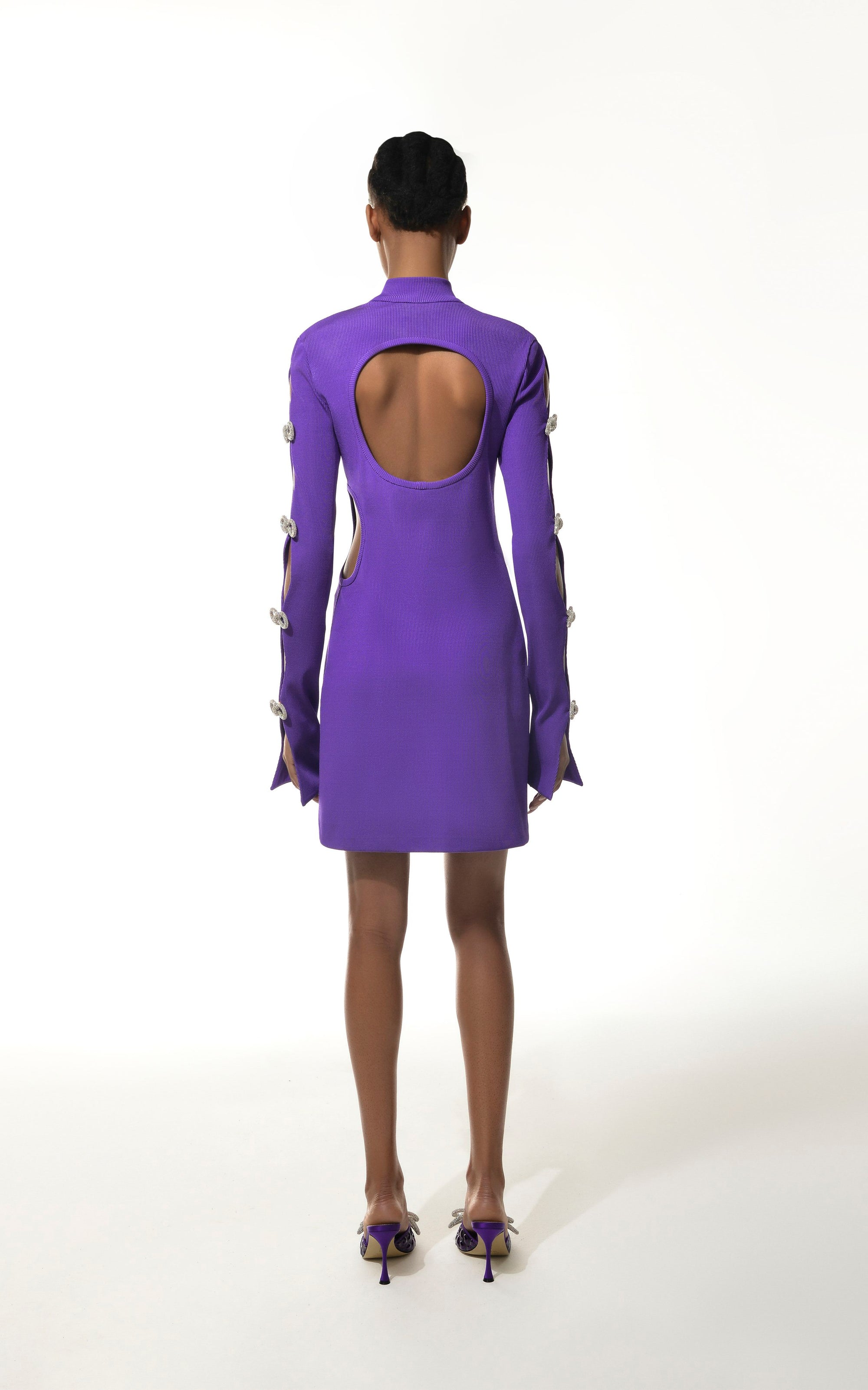 Short cut-out dress with rhinestone embellishments - Purple