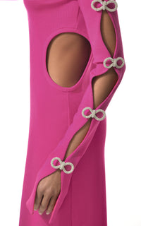 Short cut-out dress with rhinestone embellishments - Hot Pink
