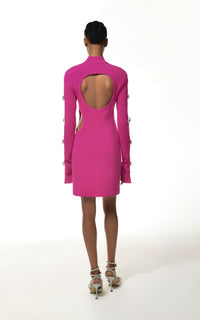 Short cut-out dress with rhinestone embellishments - Hot Pink