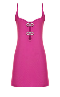 Short cut-out dress with rhinestone embellishments - Hot Pink