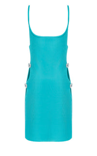 Short cut-out dress with rhinestone embellishments - Turquoise Blue