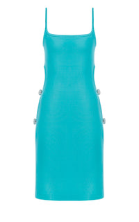 Short cut-out dress with rhinestone embellishments - Turquoise Blue