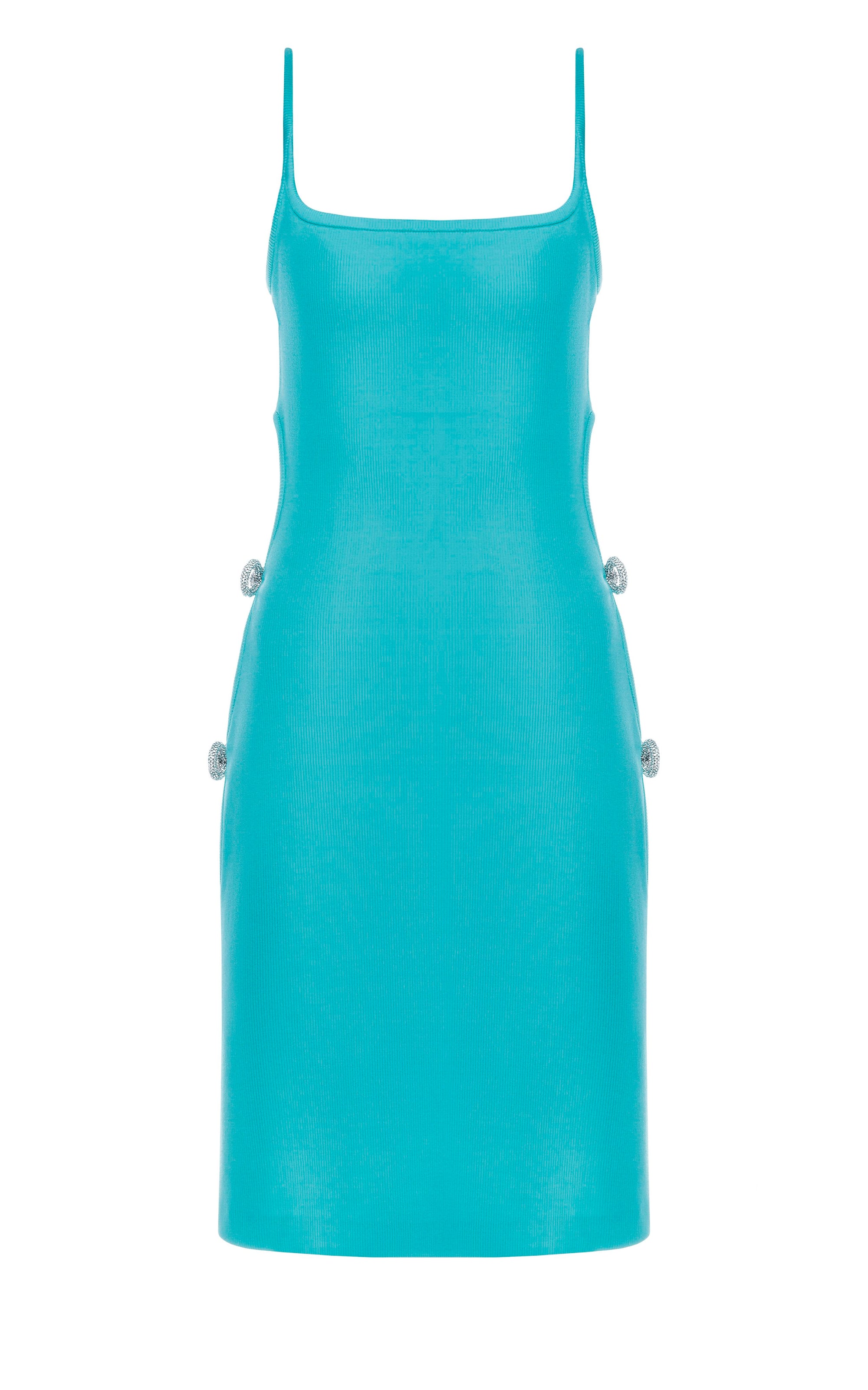 Short cut-out dress with rhinestone embellishments - Turquoise Blue