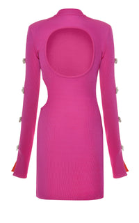 Short cut-out dress with rhinestone embellishments - Hot Pink