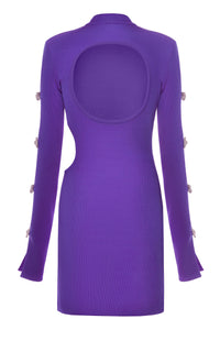 Short cut-out dress with rhinestone embellishments - Purple