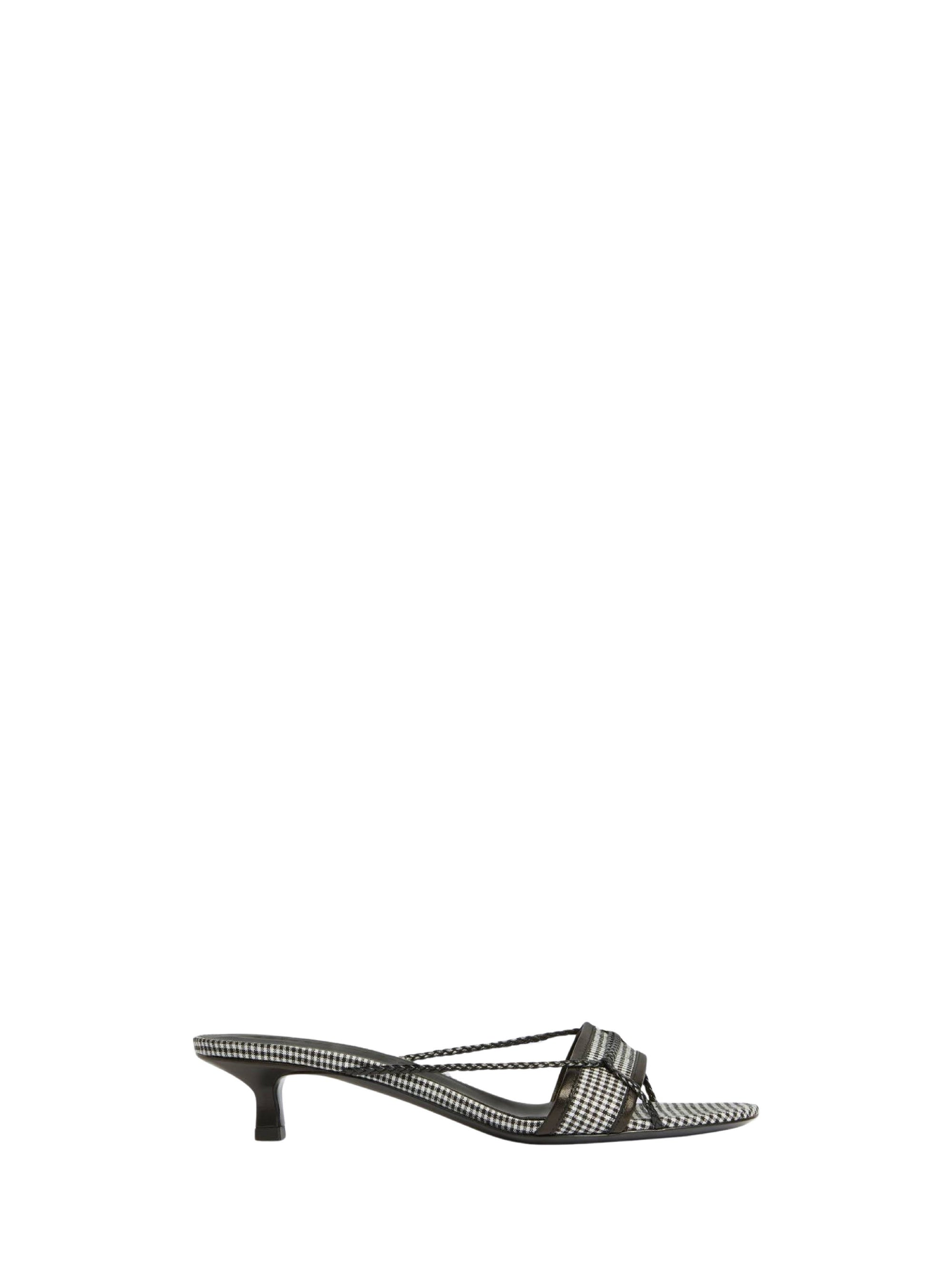 Mules ouvertes micro-talon à carreaux en laine - Nero Fantasia Bianco