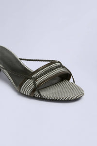 Mules ouvertes micro-talon à carreaux en laine - Nero Fantasia Bianco