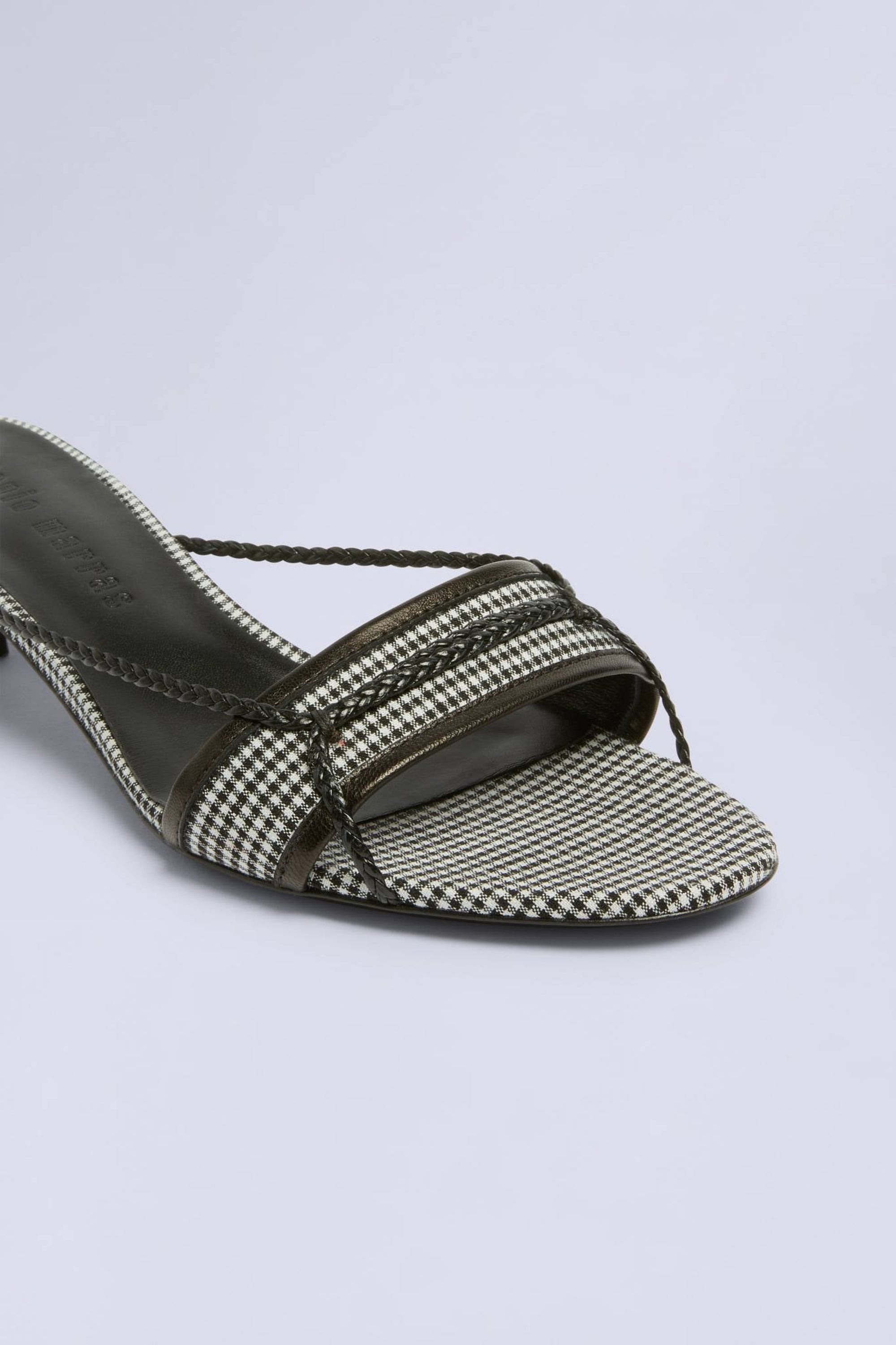 Mules ouvertes micro-talon à carreaux en laine - Nero Fantasia Bianco