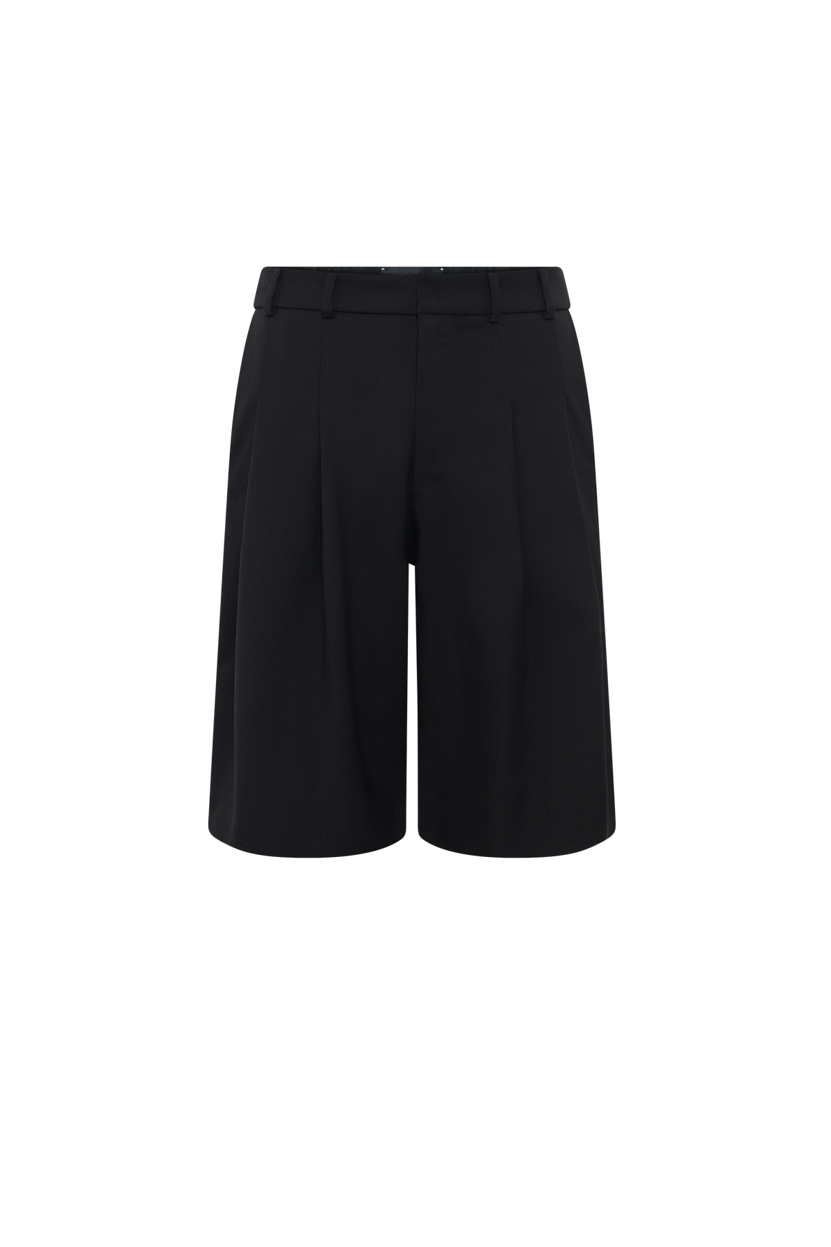 Virgin Wool Twill Double Waisted Shorts - Noir