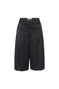 Draped Satin Boxer Waisted Shorts - Noir