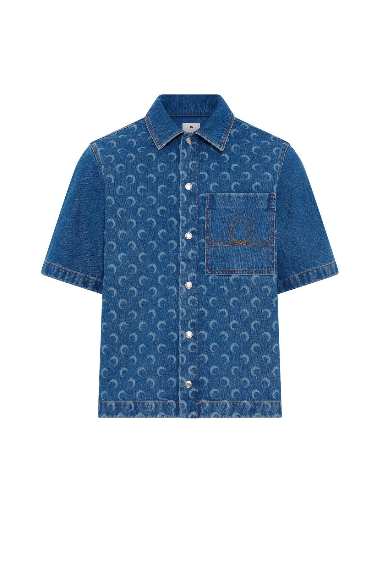Moon Laser Blue Wash Denim Ss Shirt - Bleu